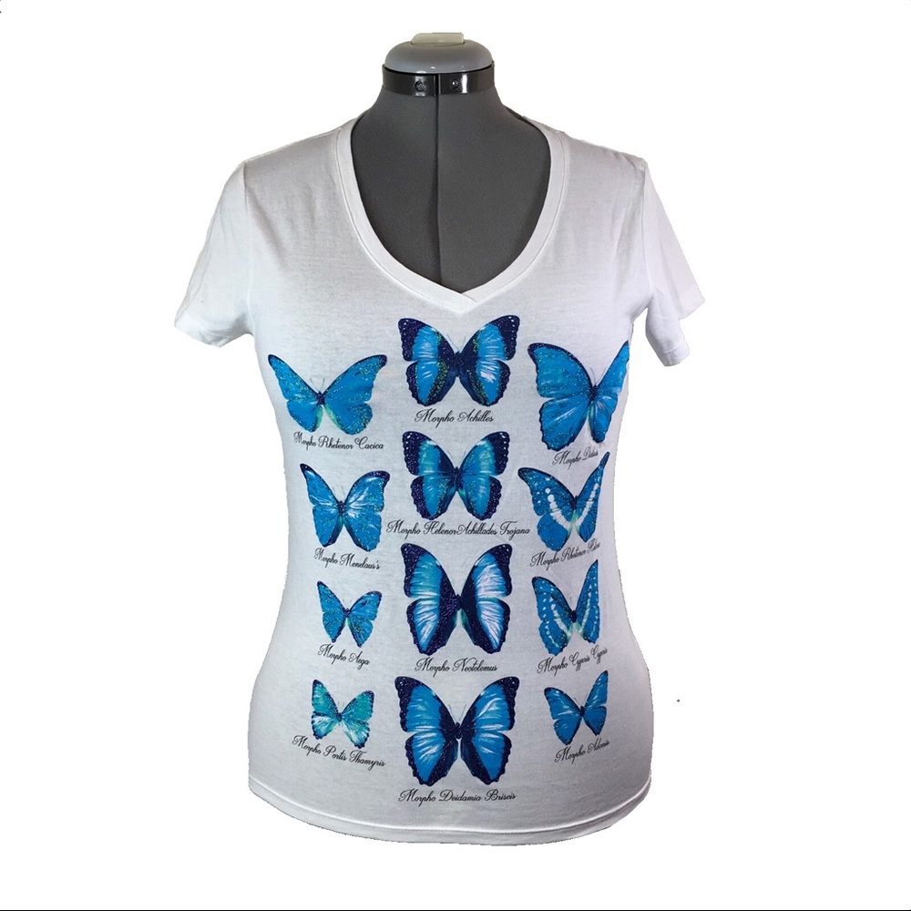 🆕Hanes Women Butterfly V-neck Tee Shirt Sz S-2XL